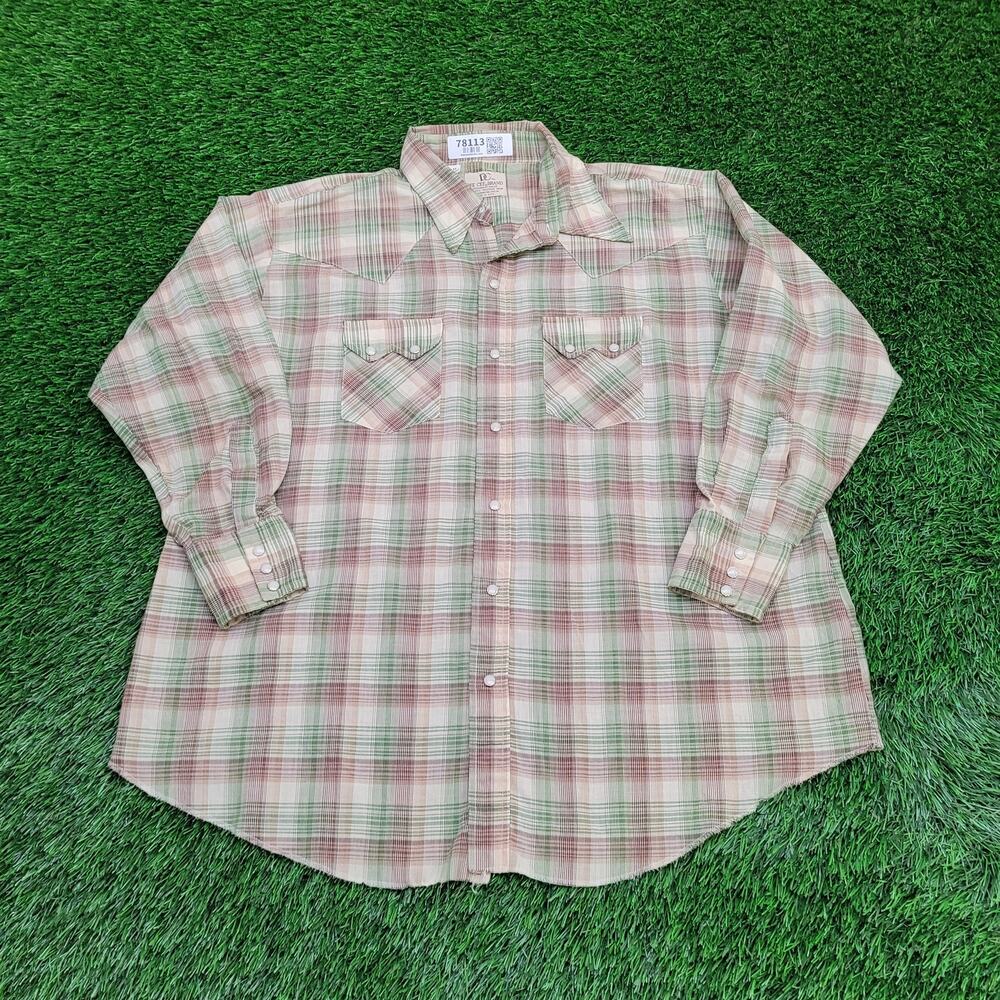 Vintage 80s Dee-Cee Pearl Snap Shirt XL 18 26x30 Shadow Plaid